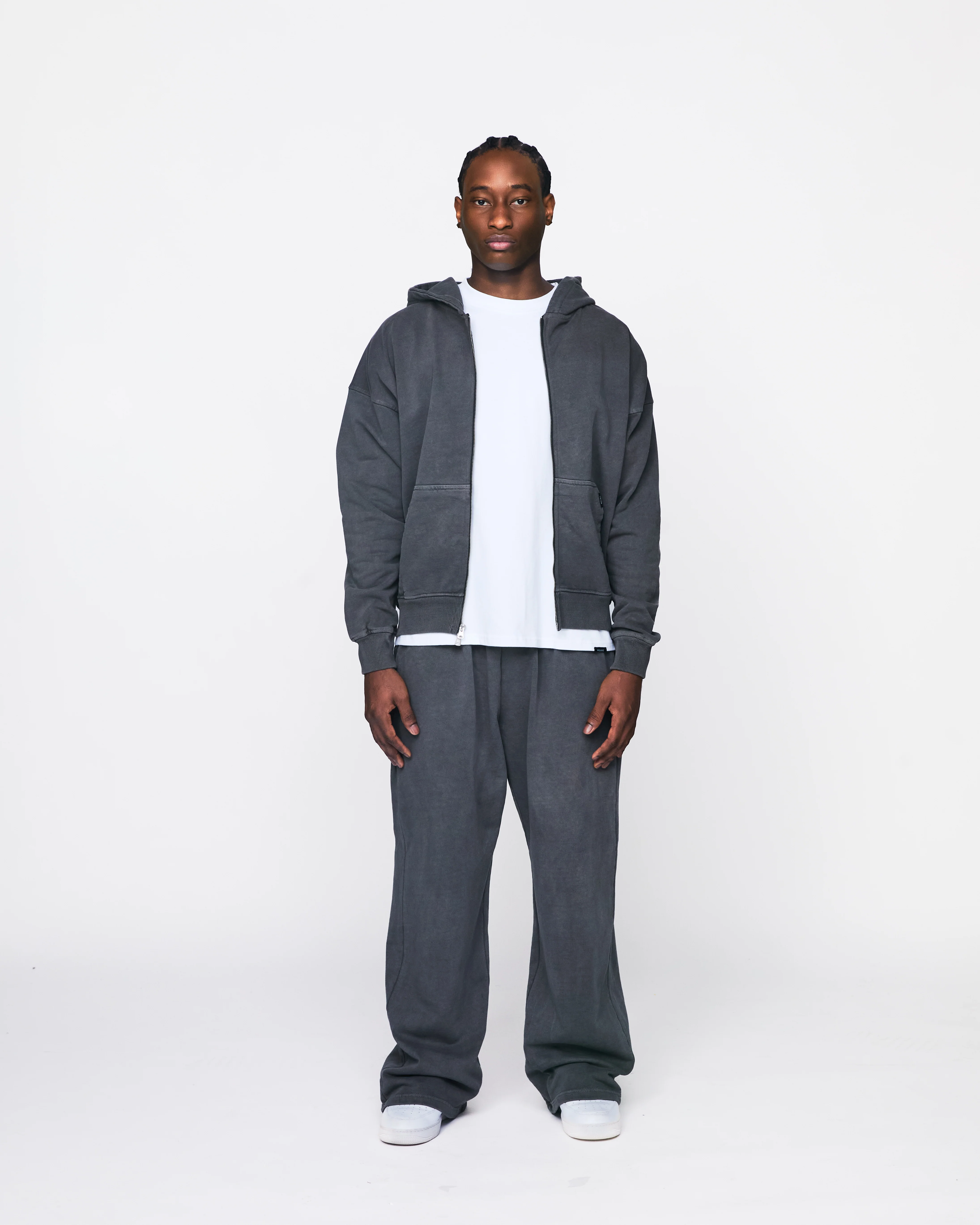 Drop Shoulder Zip Hoodie - Vintage Grey - Image 2