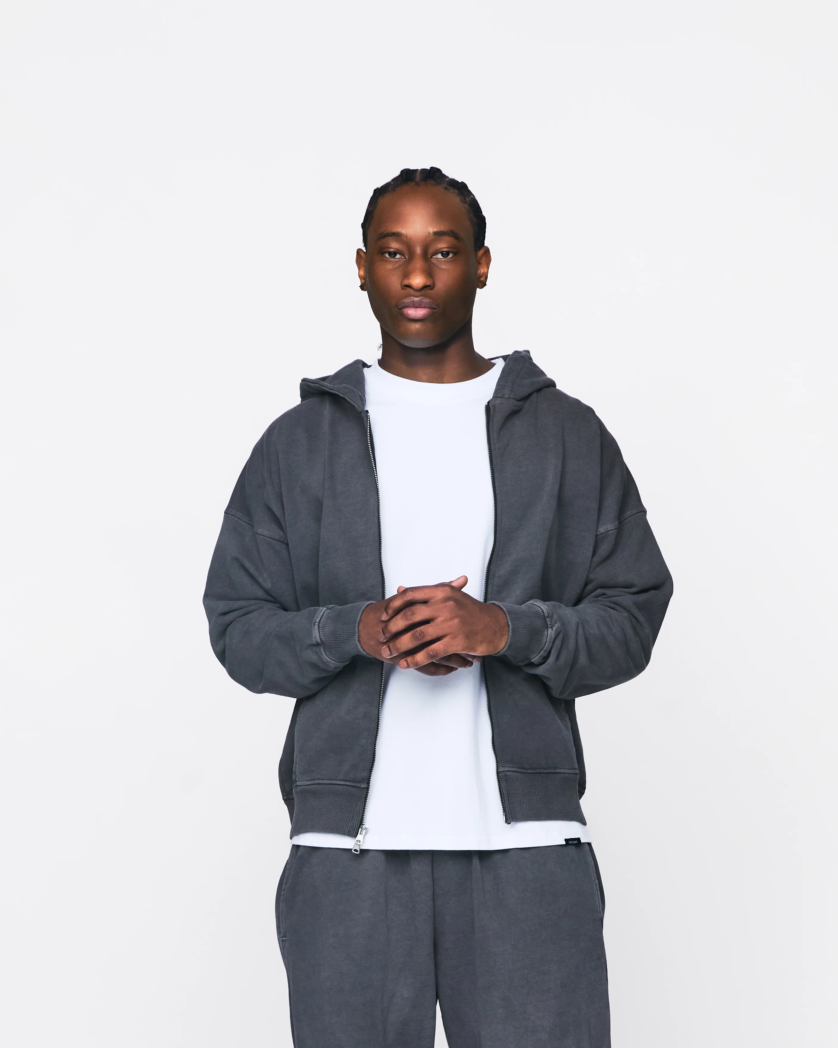 Drop Shoulder Zip Hoodie - Vintage Grey - Image 3
