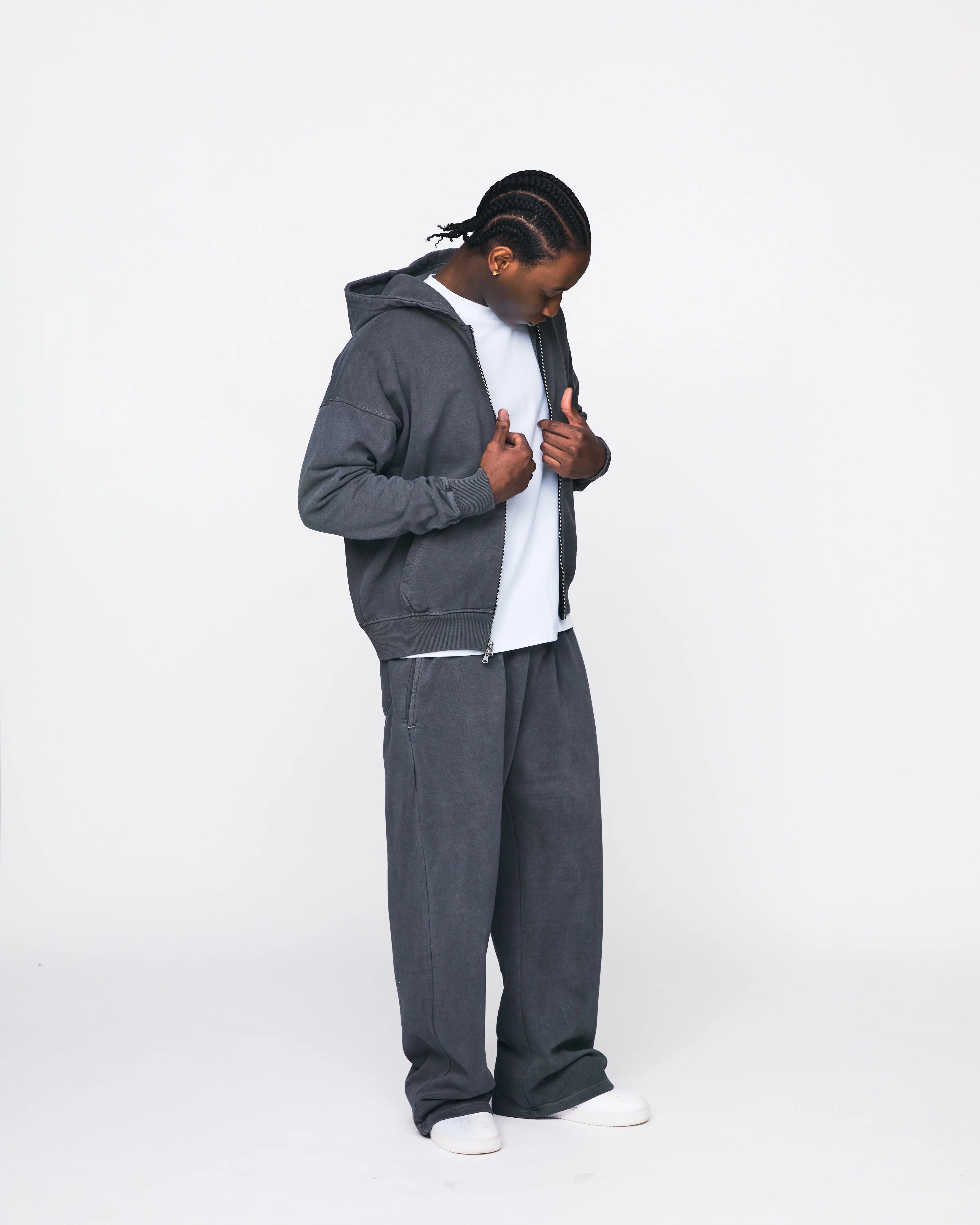 Drop Shoulder Zip Hoodie - Vintage Grey - Image 4