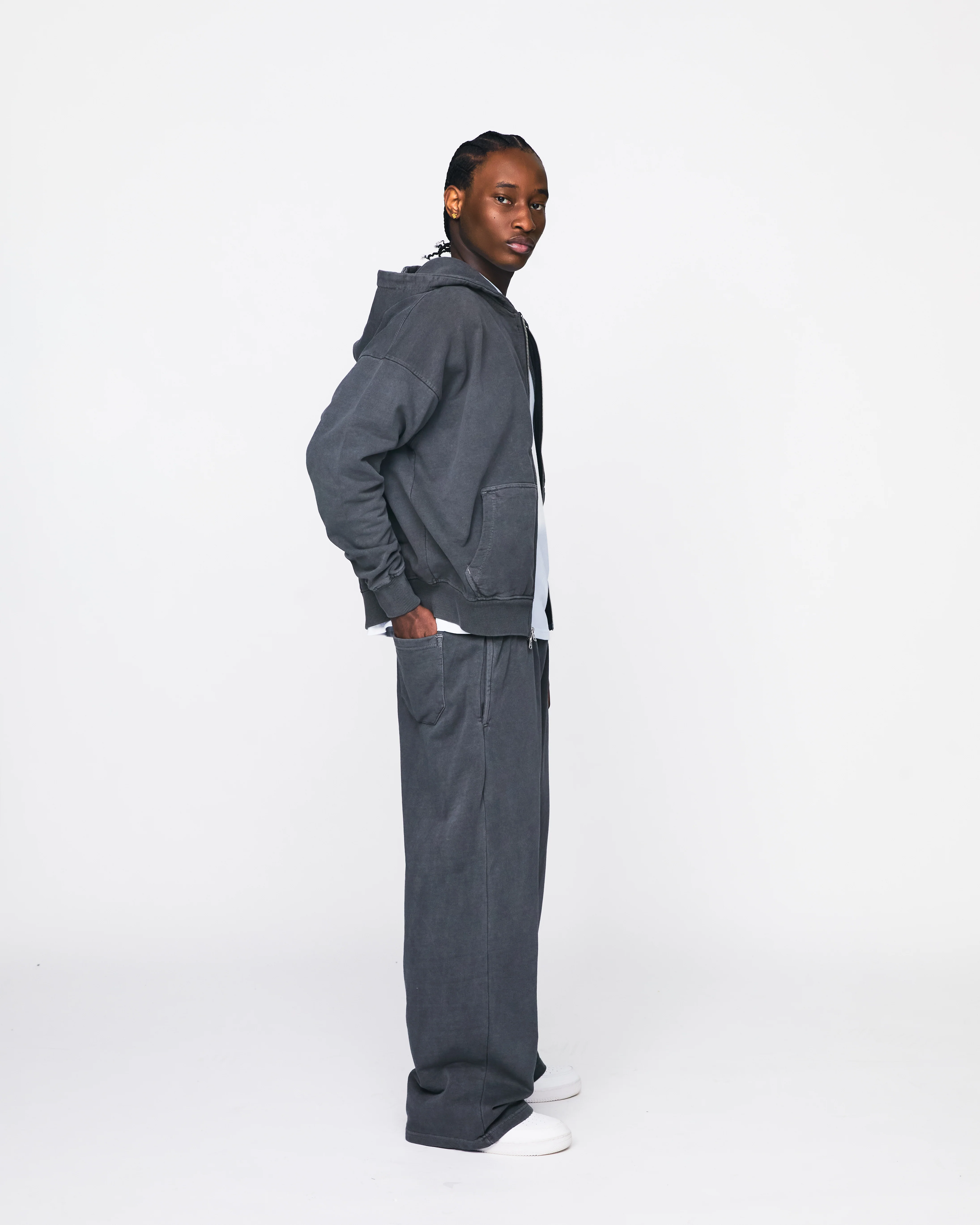 Drop Shoulder Zip Hoodie - Vintage Grey - Image 5