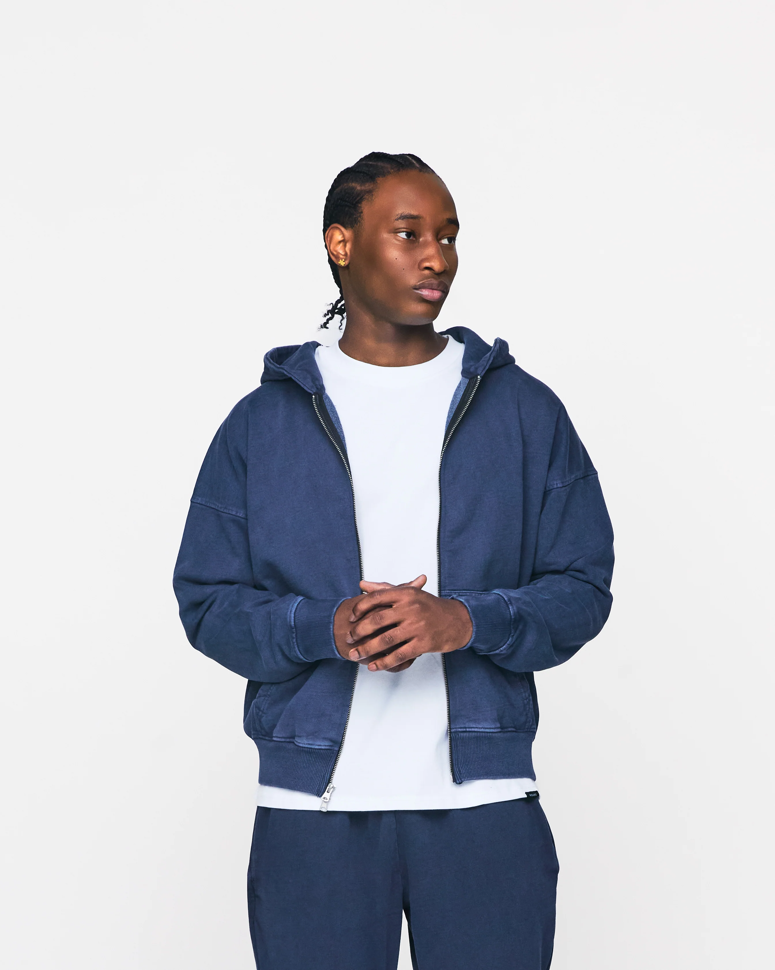 Drop Shoulder Zip Hoodie - Vintage Navy - Image 3