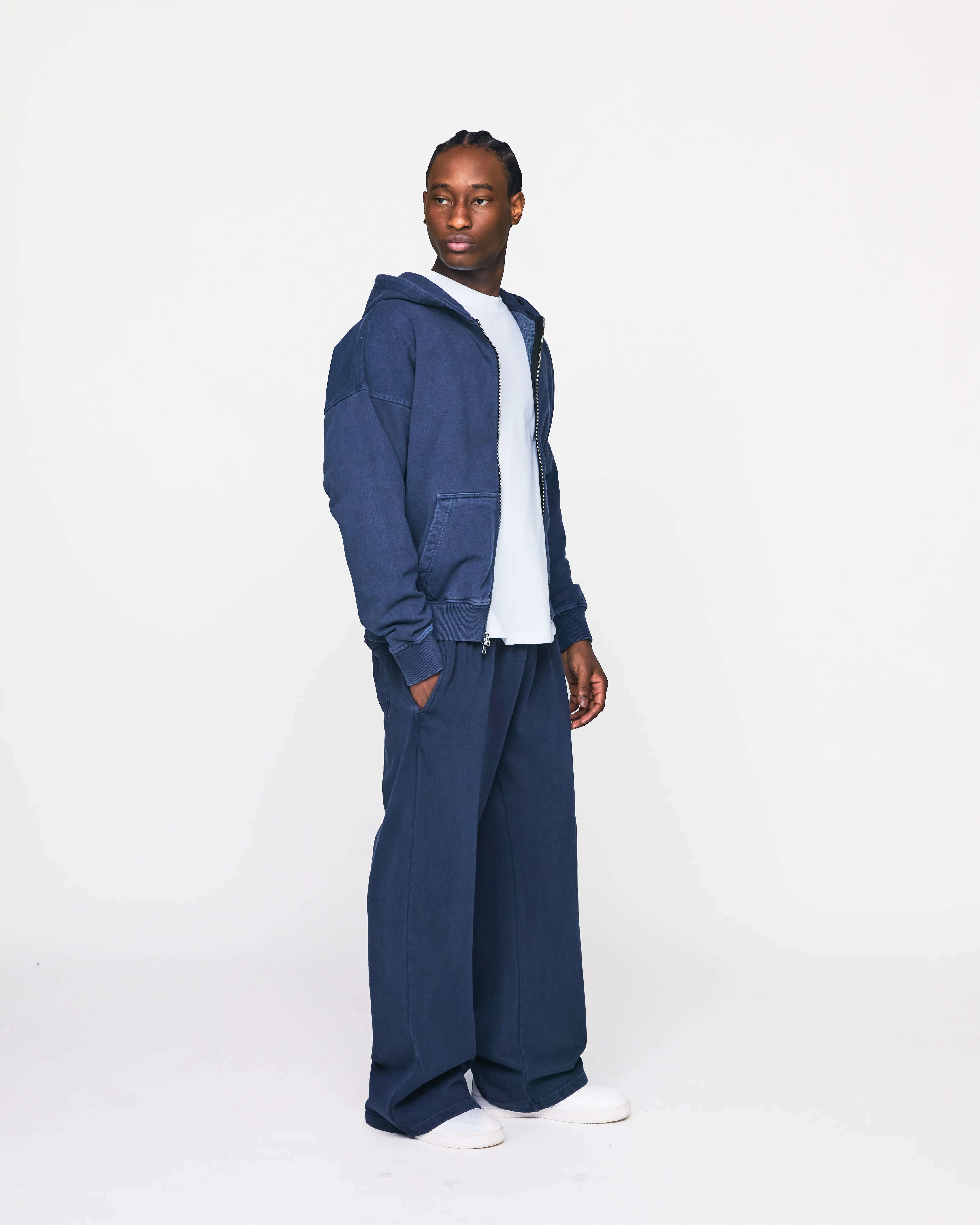 Drop Shoulder Zip Hoodie - Vintage Navy - Image 4