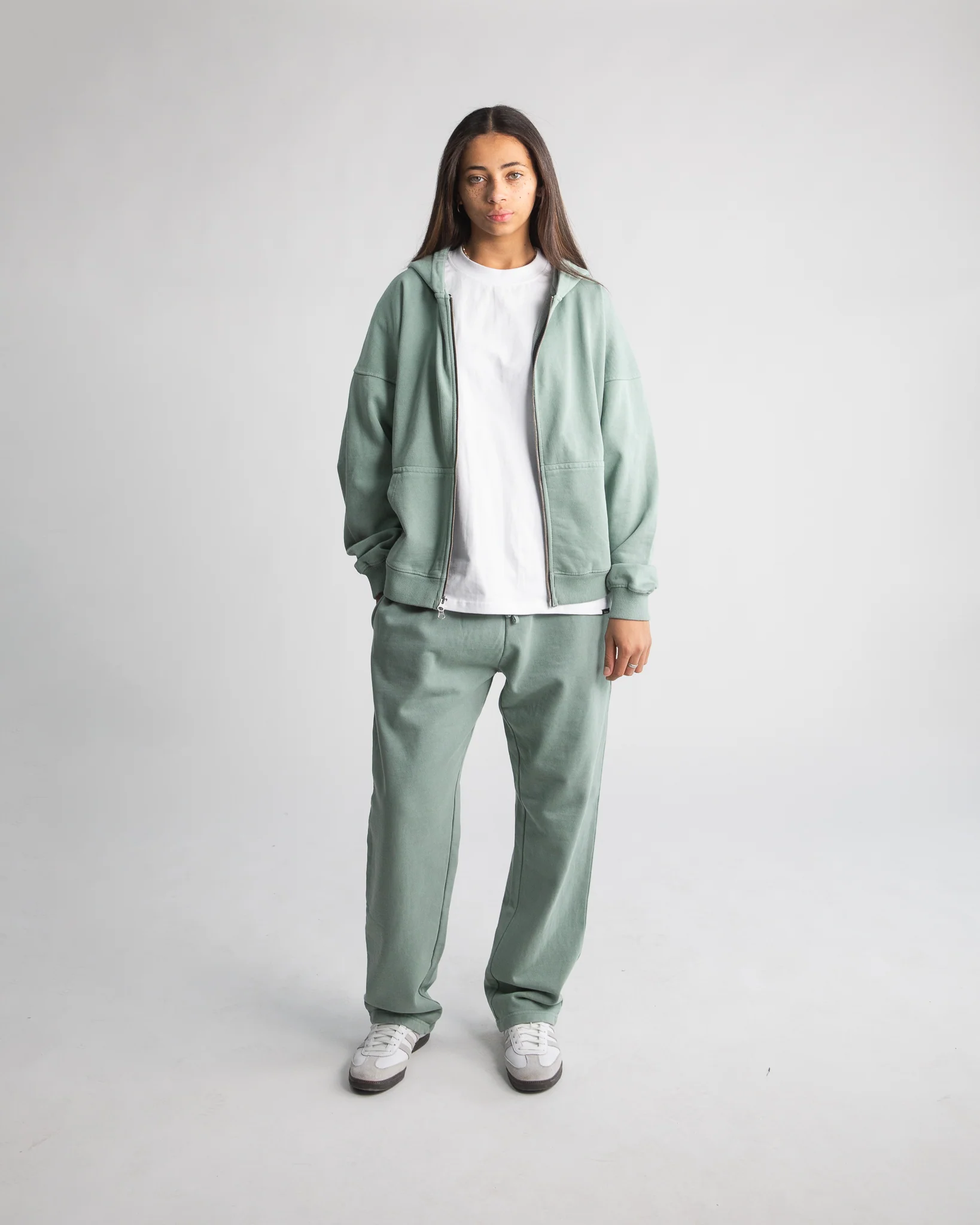 Drop Shoulder Zip Hoodie - Vintage Sage - Image 3