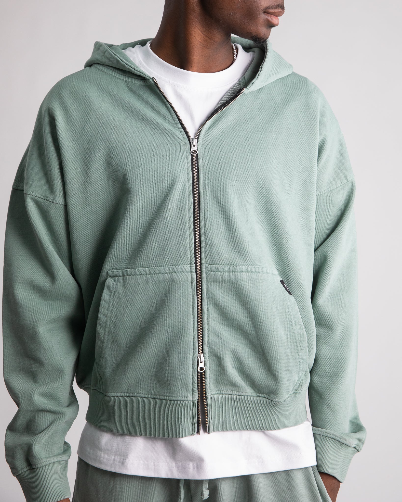 Drop Shoulder Zip Hoodie - Vintage Sage - Image 4