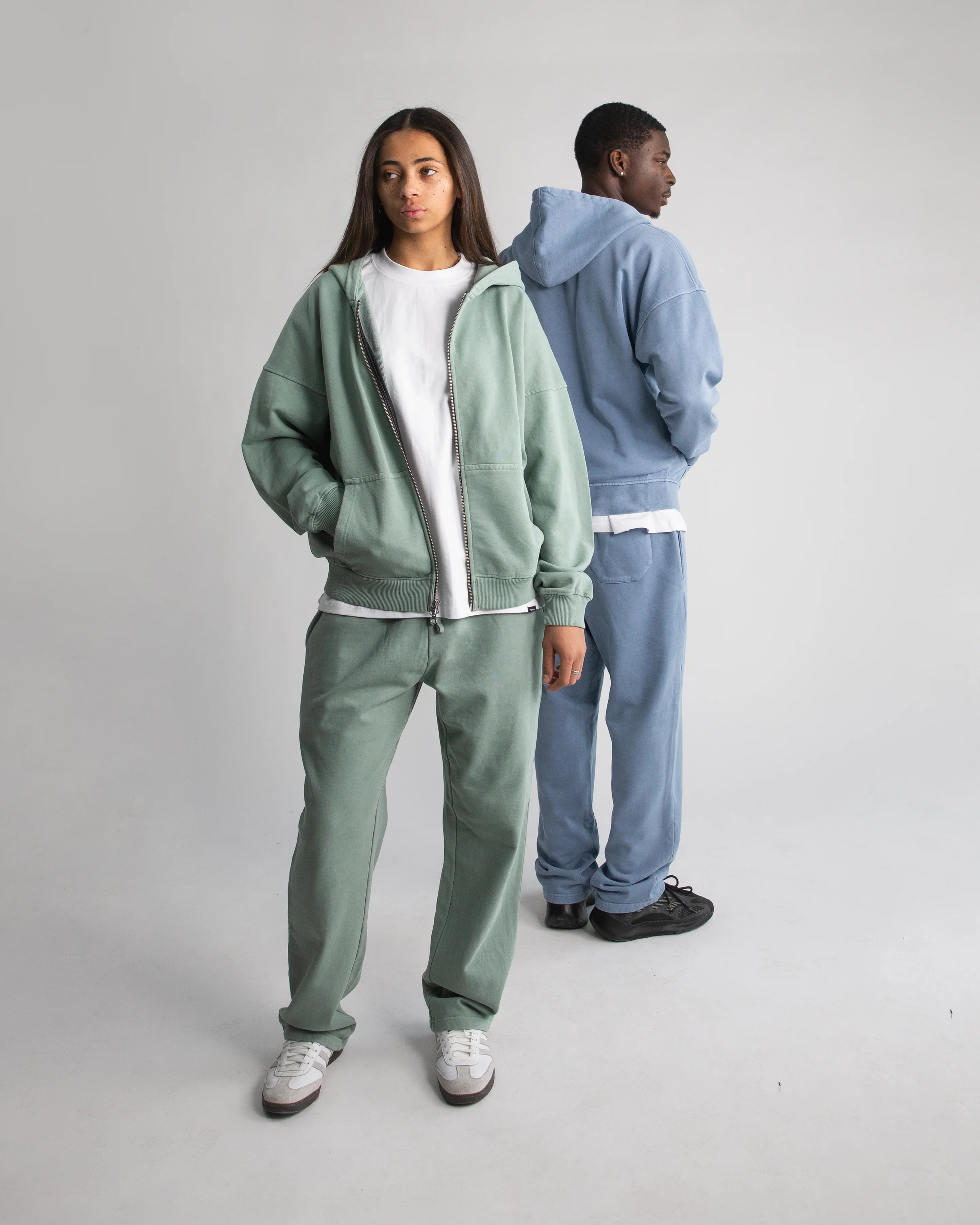 Drop Shoulder Zip Hoodie - Vintage Sage - Image 5