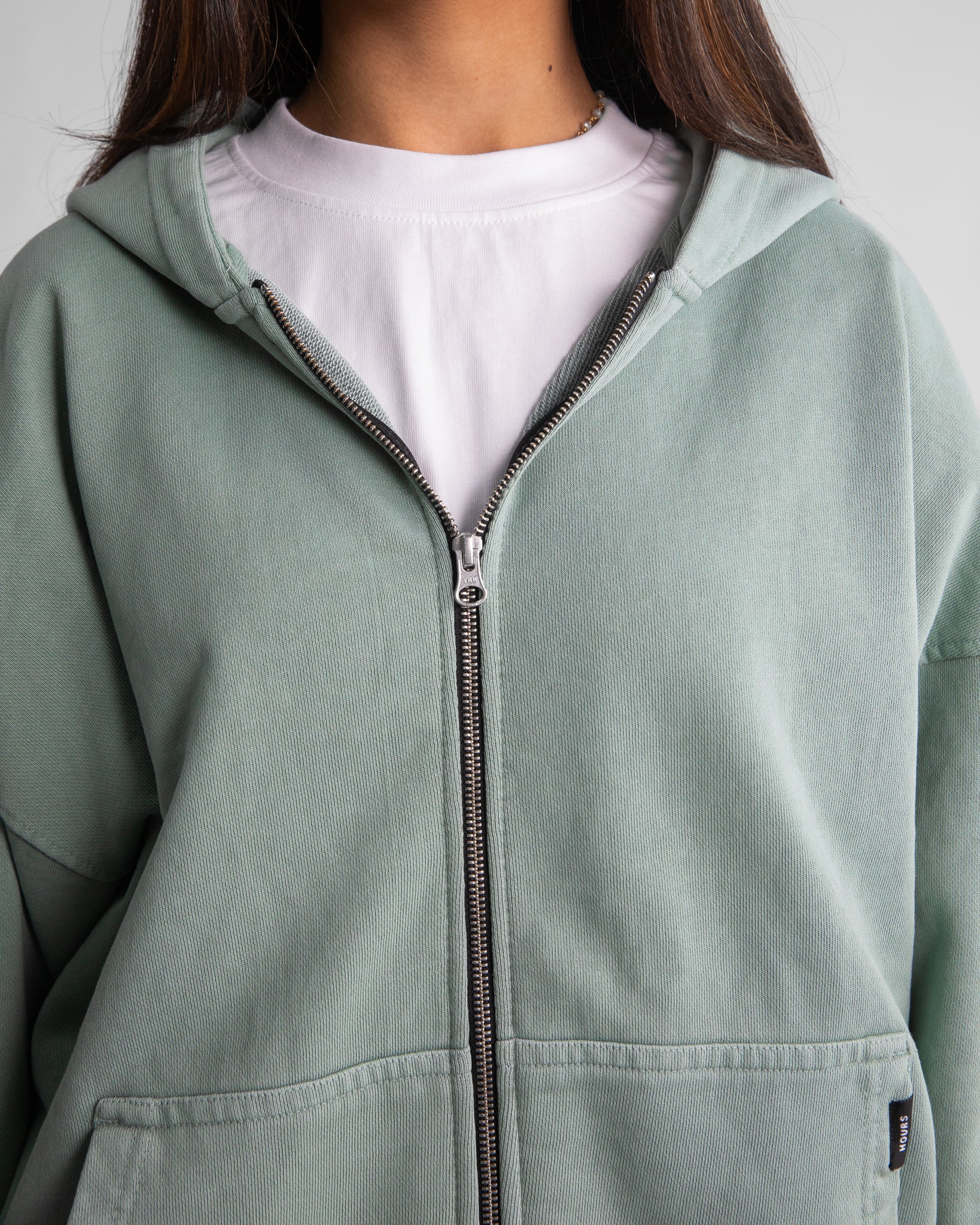 Drop Shoulder Zip Hoodie - Vintage Sage - Image 9