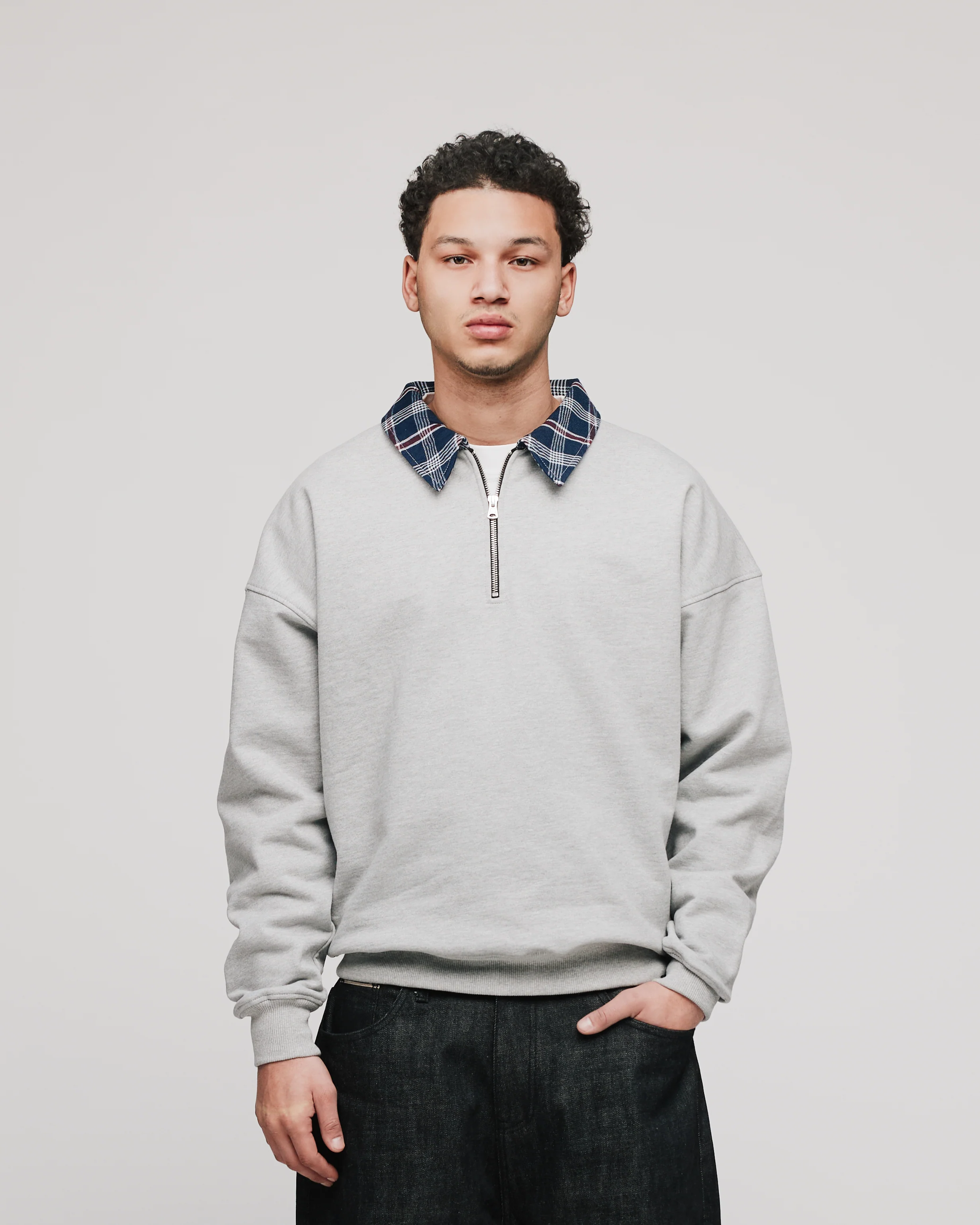 Flannel 1/4 Zip - Grey - Image 4