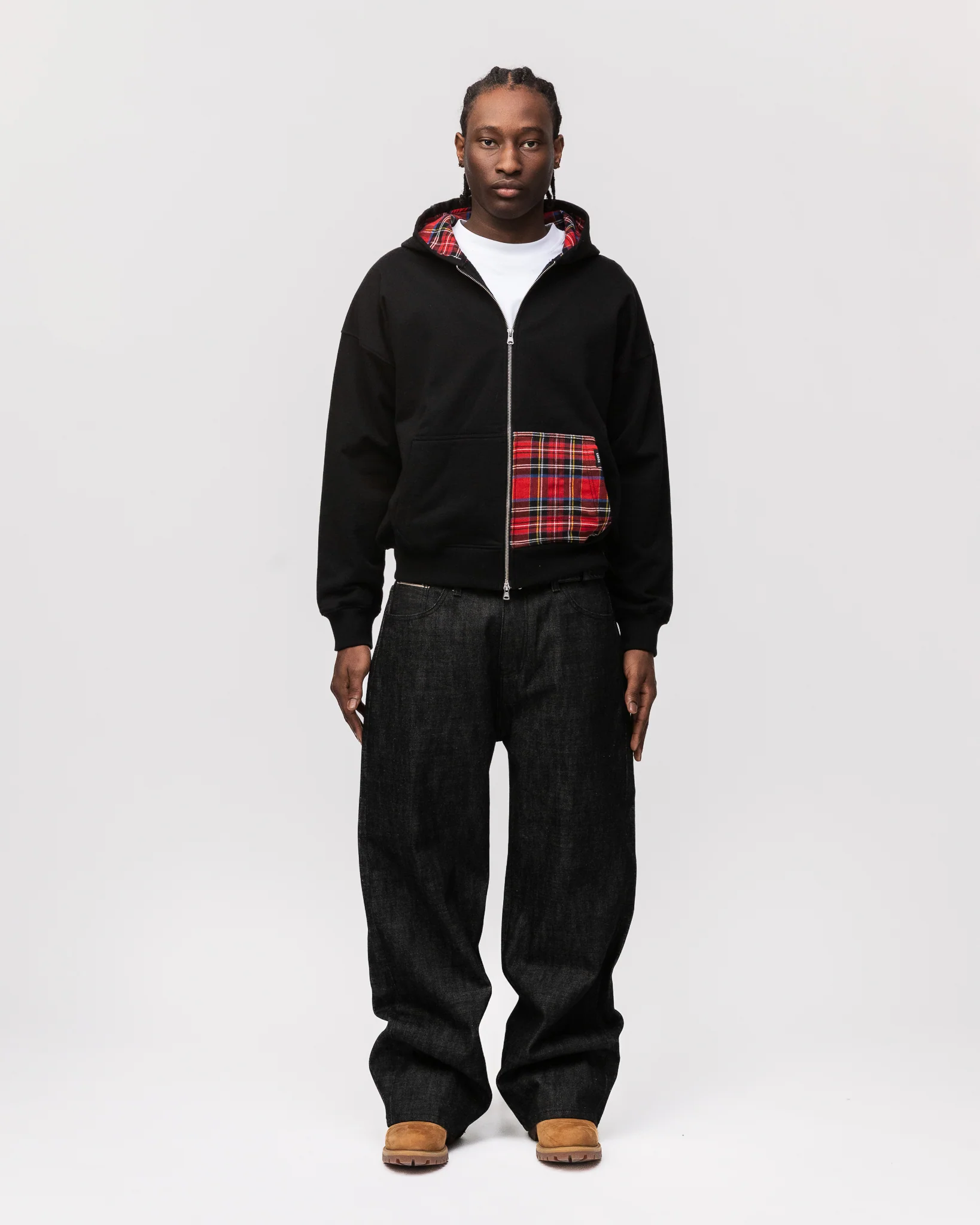 Flannel Zip Hoodie - Black - Image 2