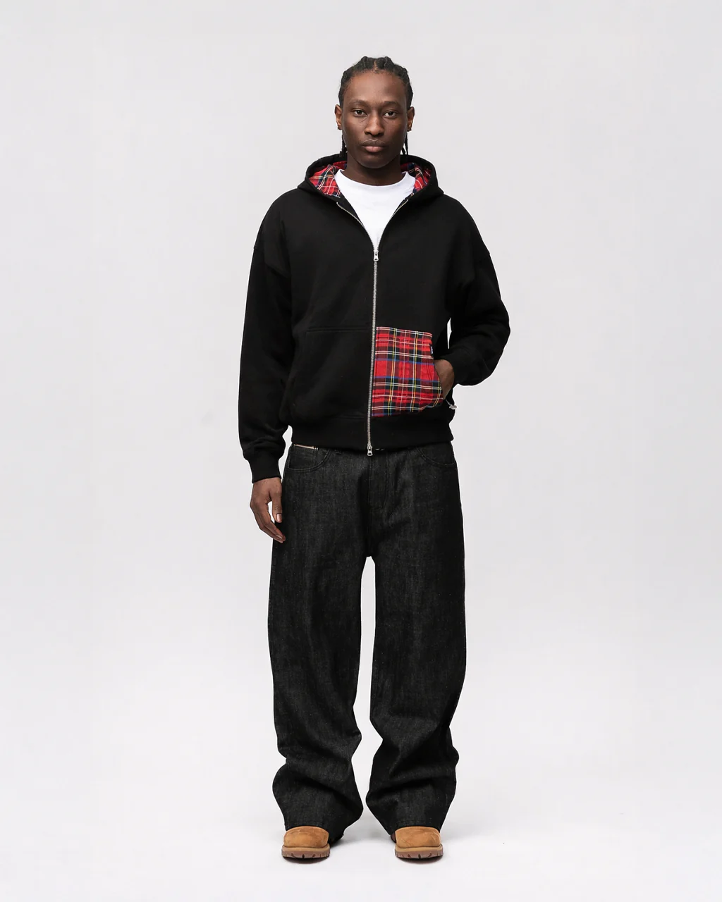 Flannel Zip Hoodie - Black - Image 4