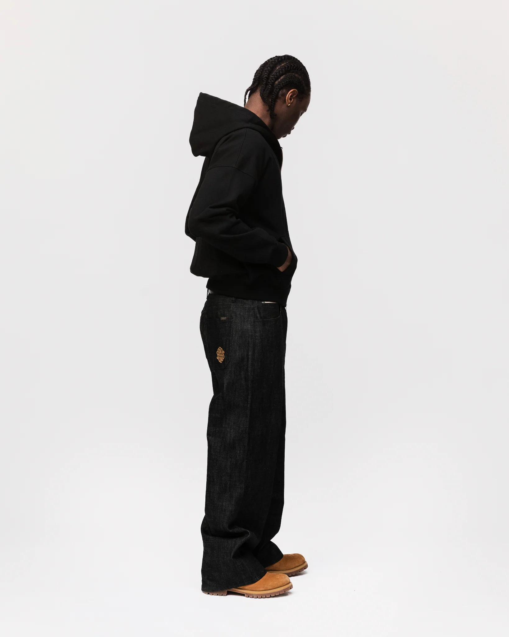 Flannel Zip Hoodie - Black - Image 6