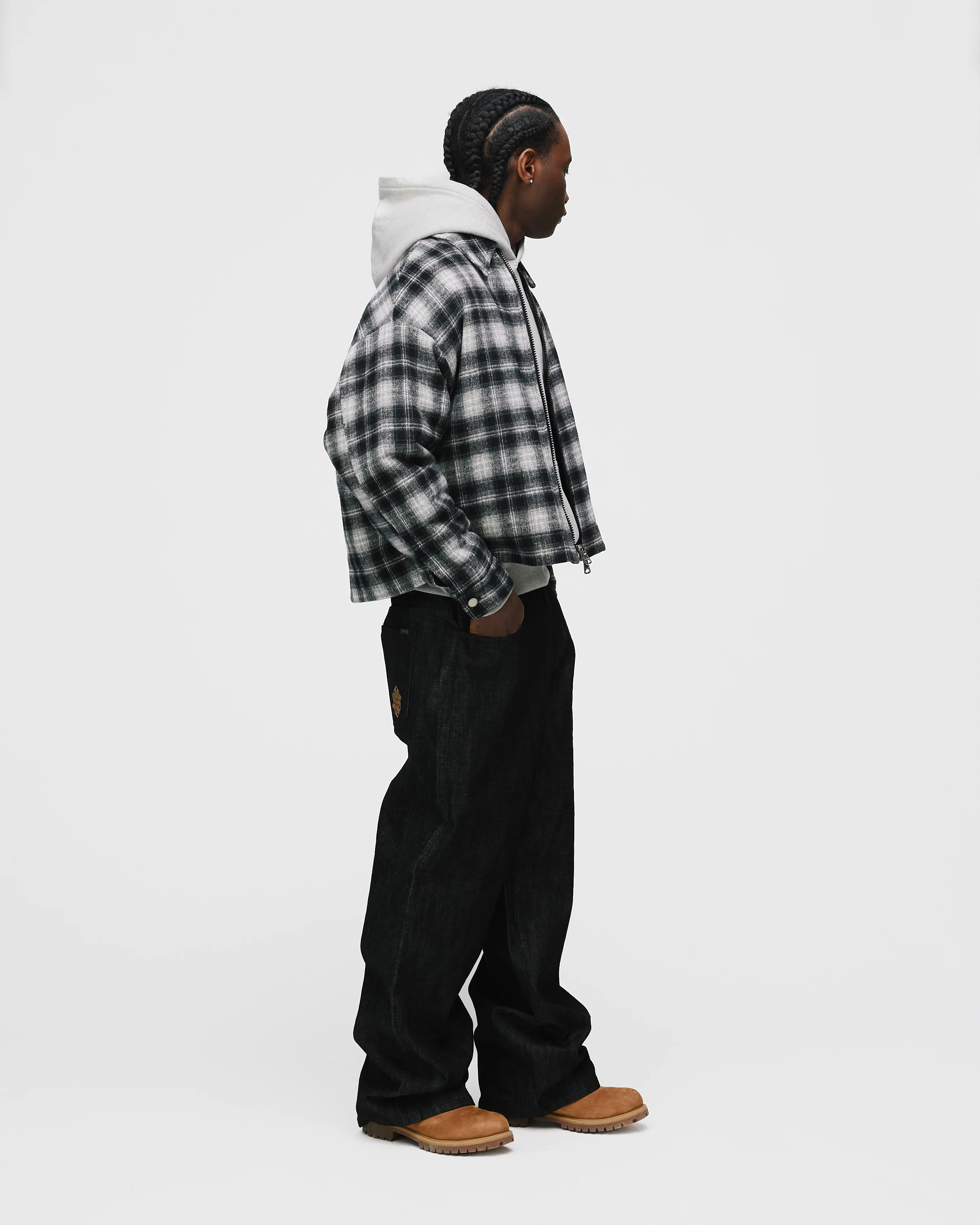 Flannel Zip Overshirt - Black - Image 5