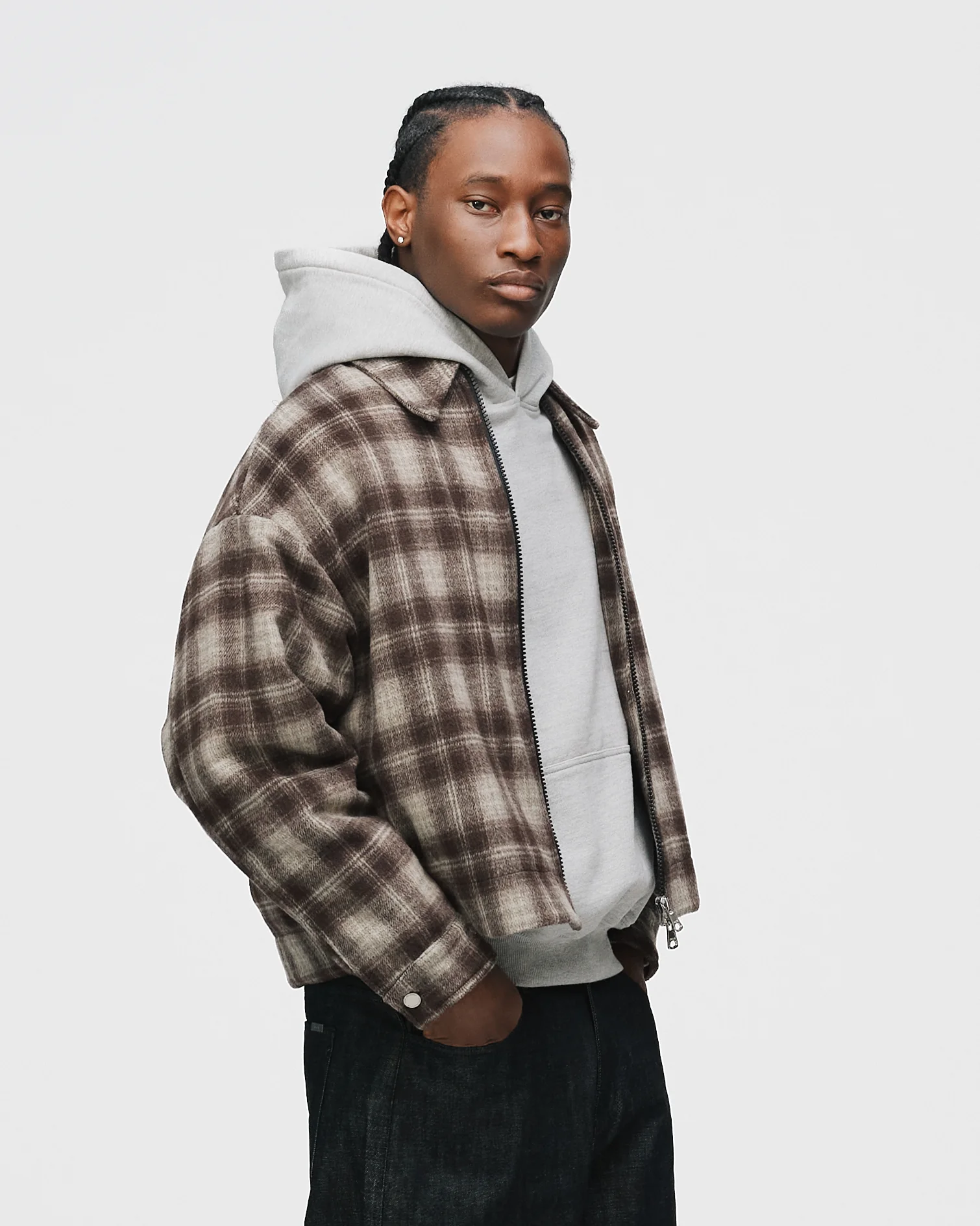 Flannel Zip Overshirt - Brown - Image 3