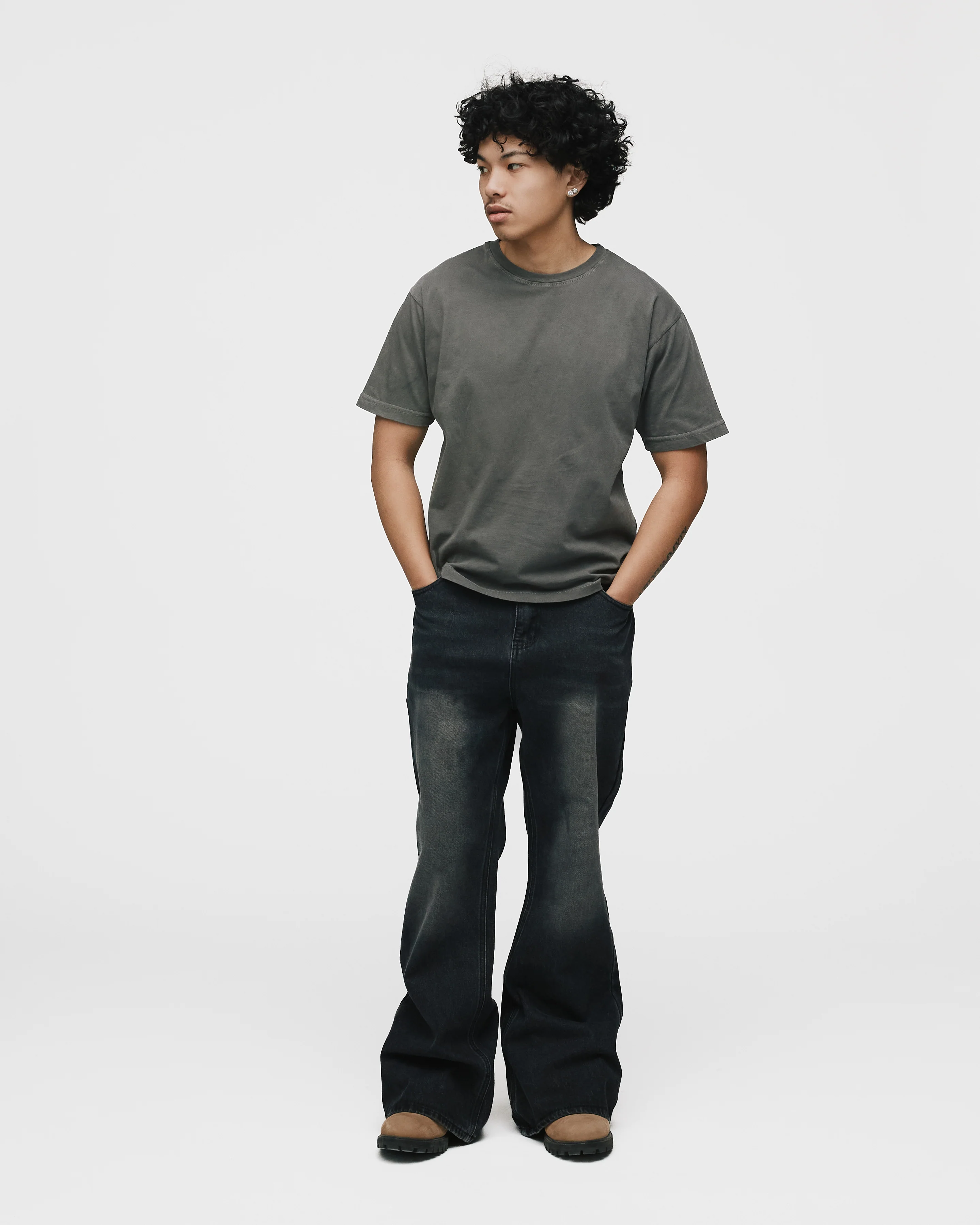 Flare Denim Pants - Washed Black - Image 4