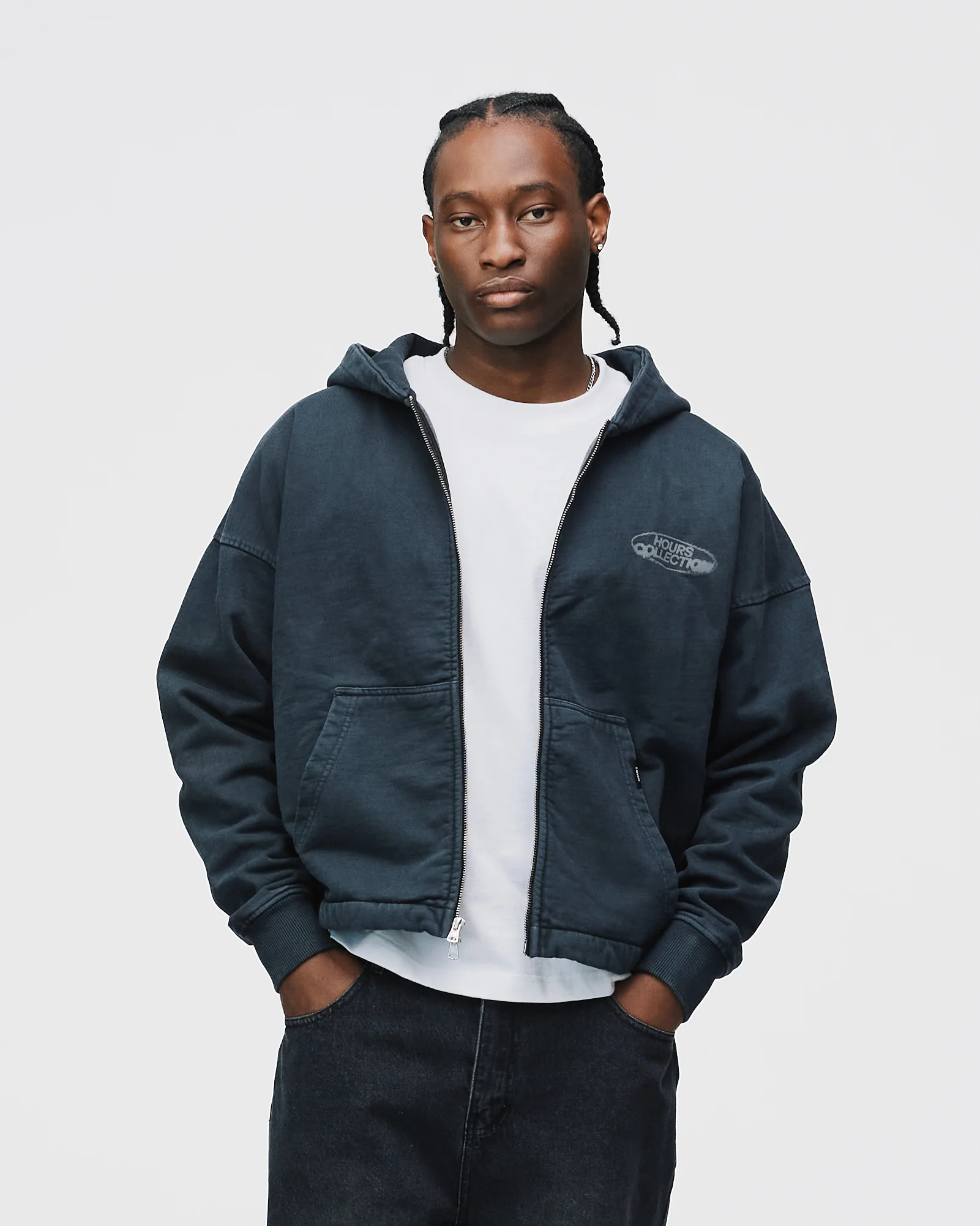 Mind Connection Cropped Zip Hoodie - Vintage Black - Image 5
