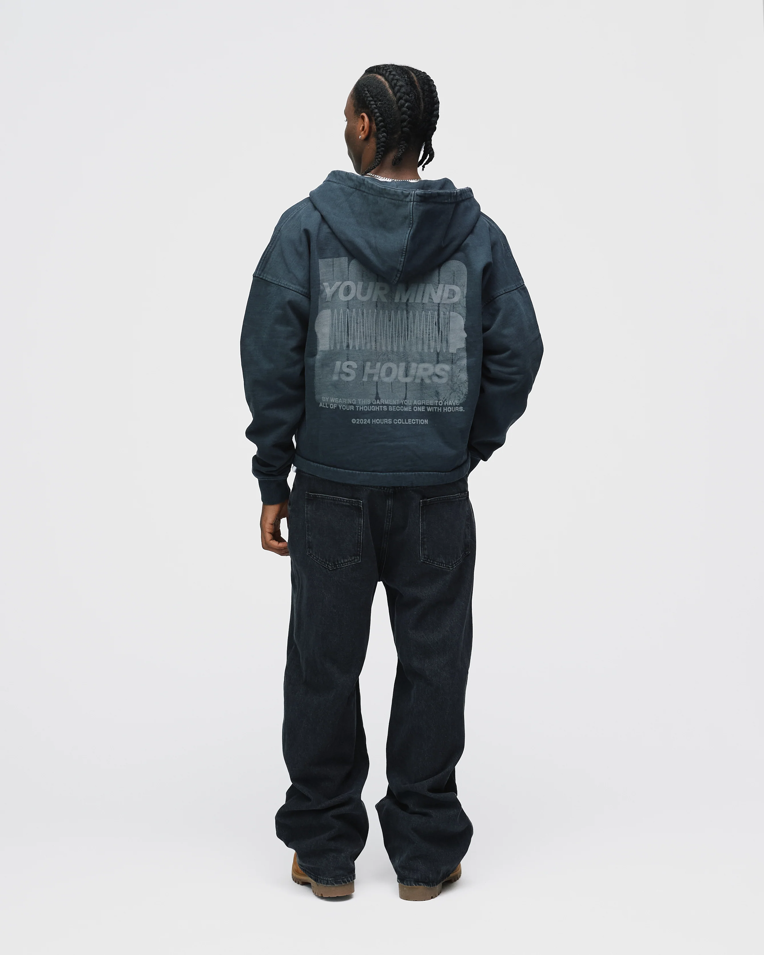 Mind Connection Cropped Zip Hoodie - Vintage Black - Image 8