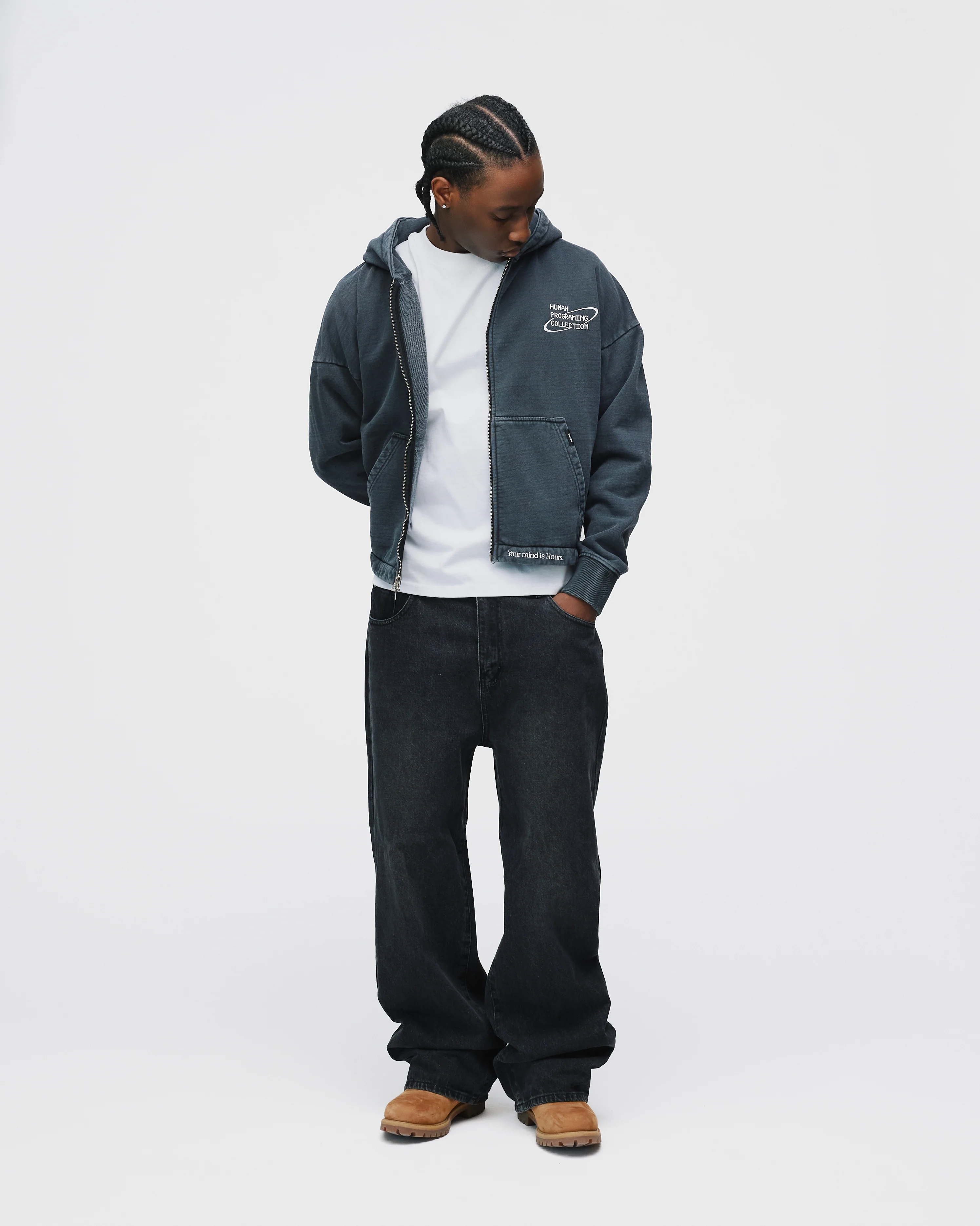 Mind is Hours Cropped Zip Hoodie - Vintage Black - Image 5