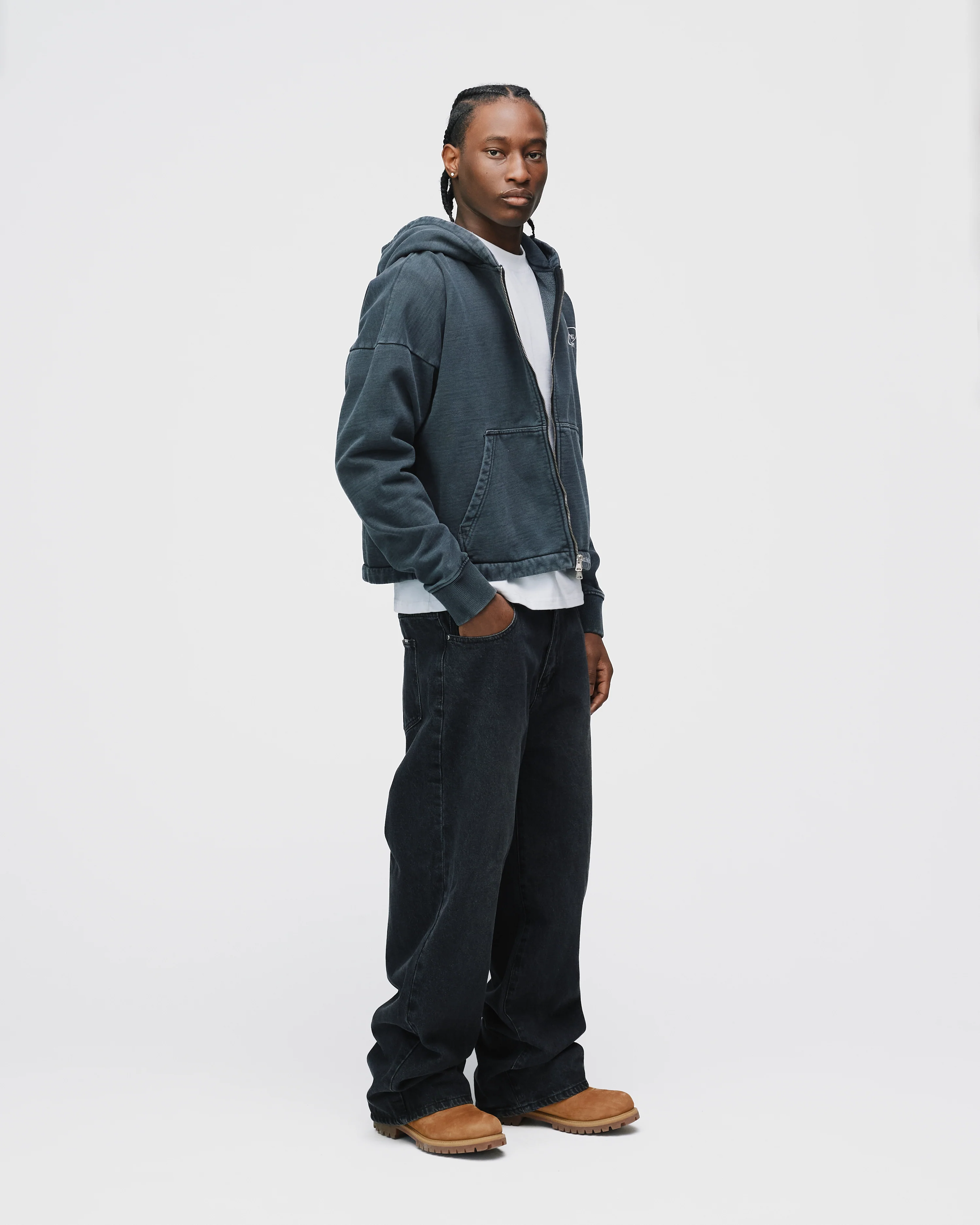 Mind is Hours Cropped Zip Hoodie - Vintage Black - Image 6