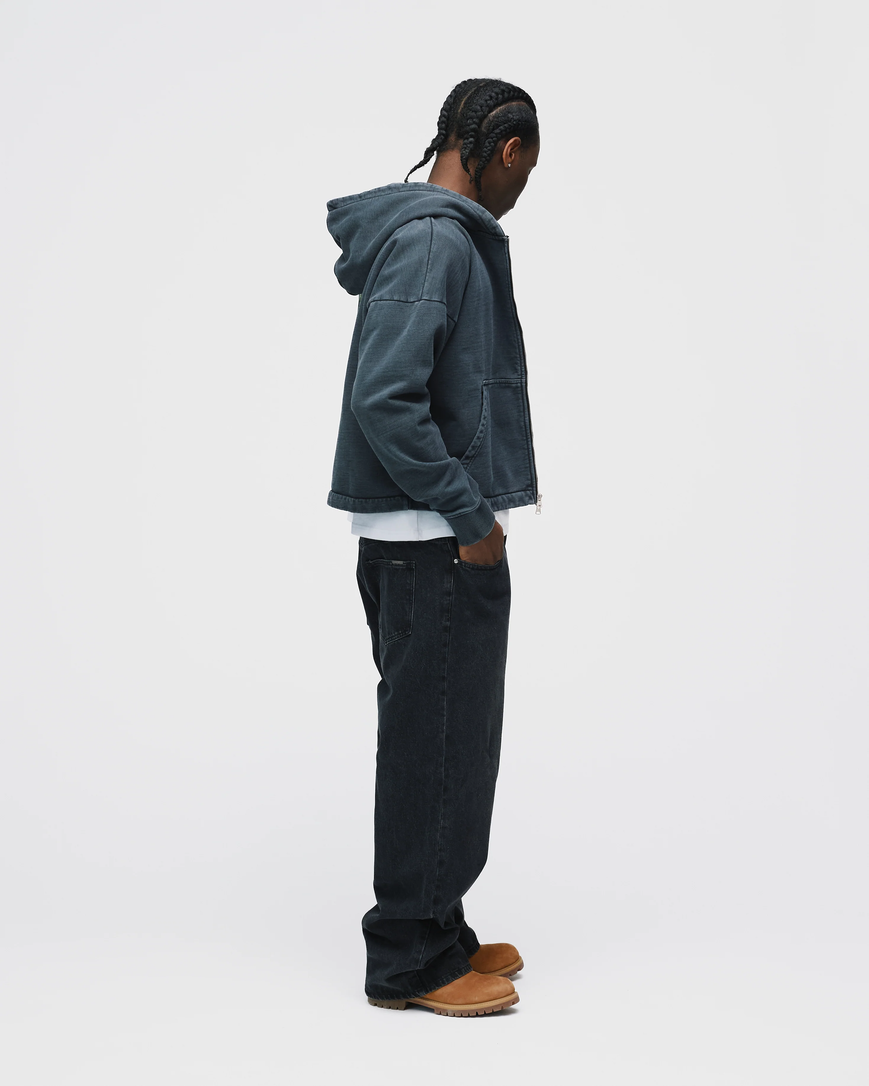 Mind is Hours Cropped Zip Hoodie - Vintage Black - Image 7
