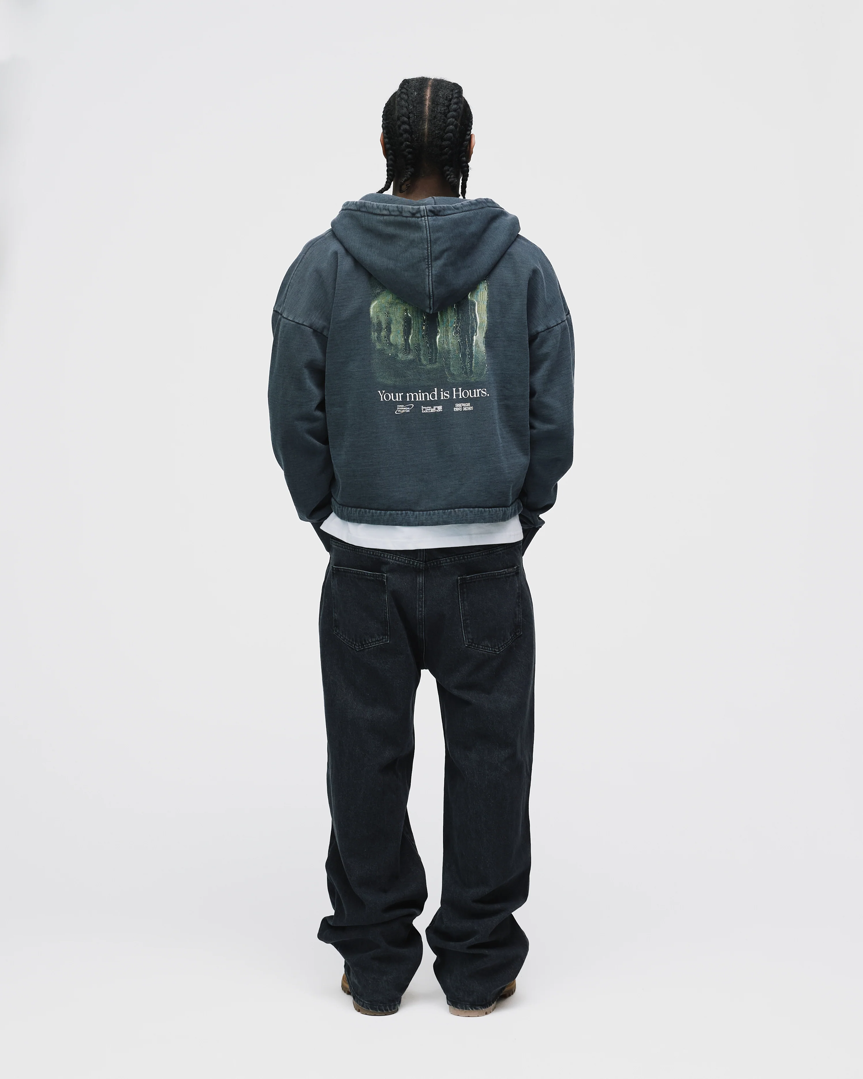 Mind is Hours Cropped Zip Hoodie - Vintage Black - Image 8