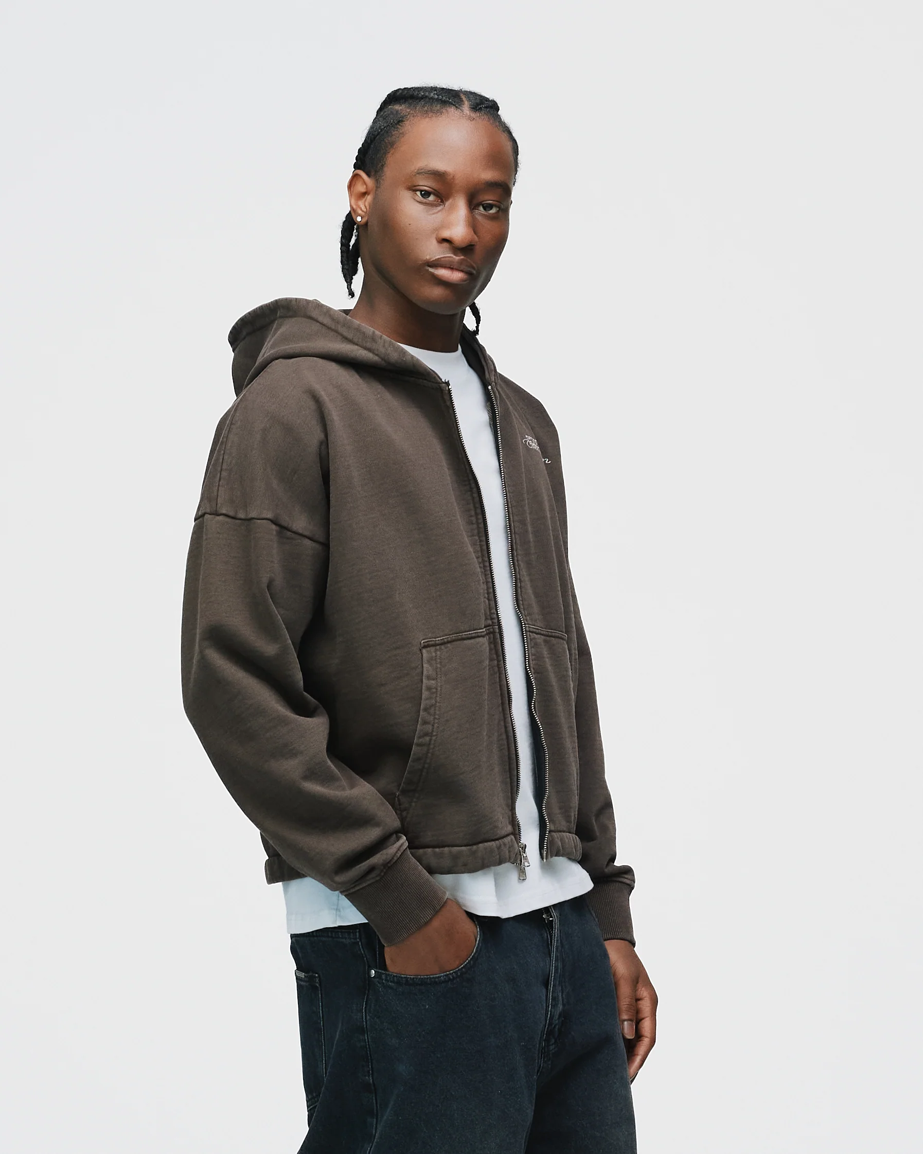 Outlaw Cropped Zip Hoodie - Vintage Espresso - Image 4