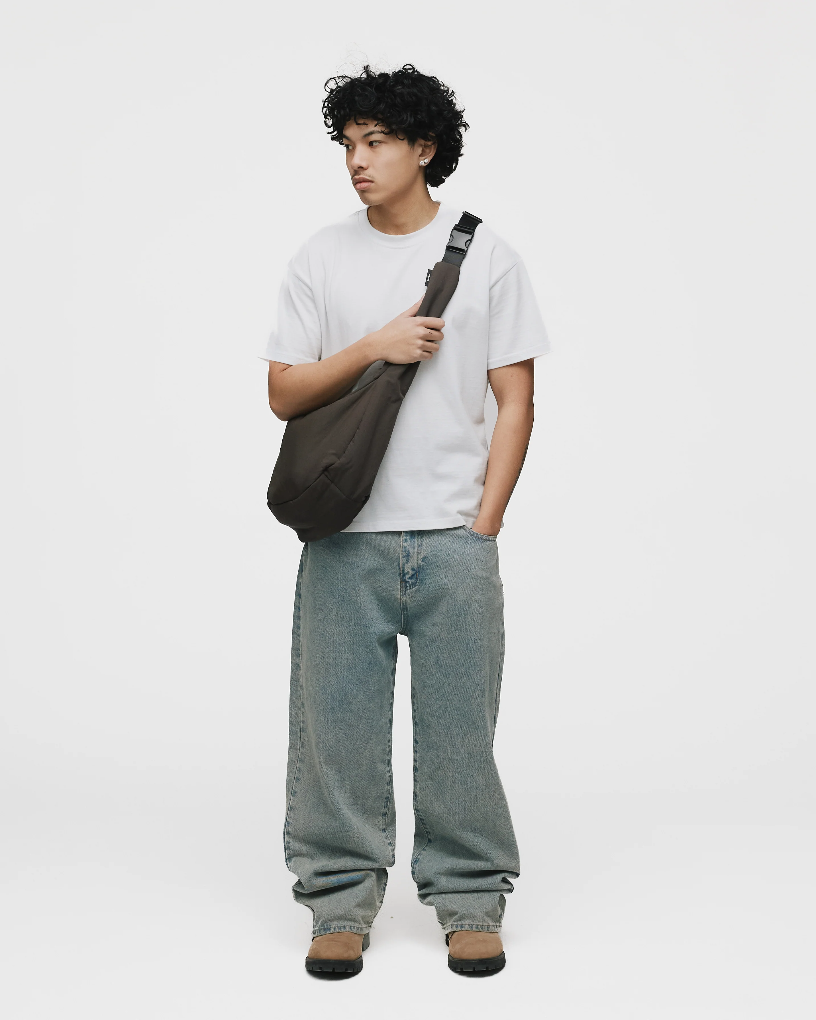 Nylon Messenger Bag - Brown - Image 4