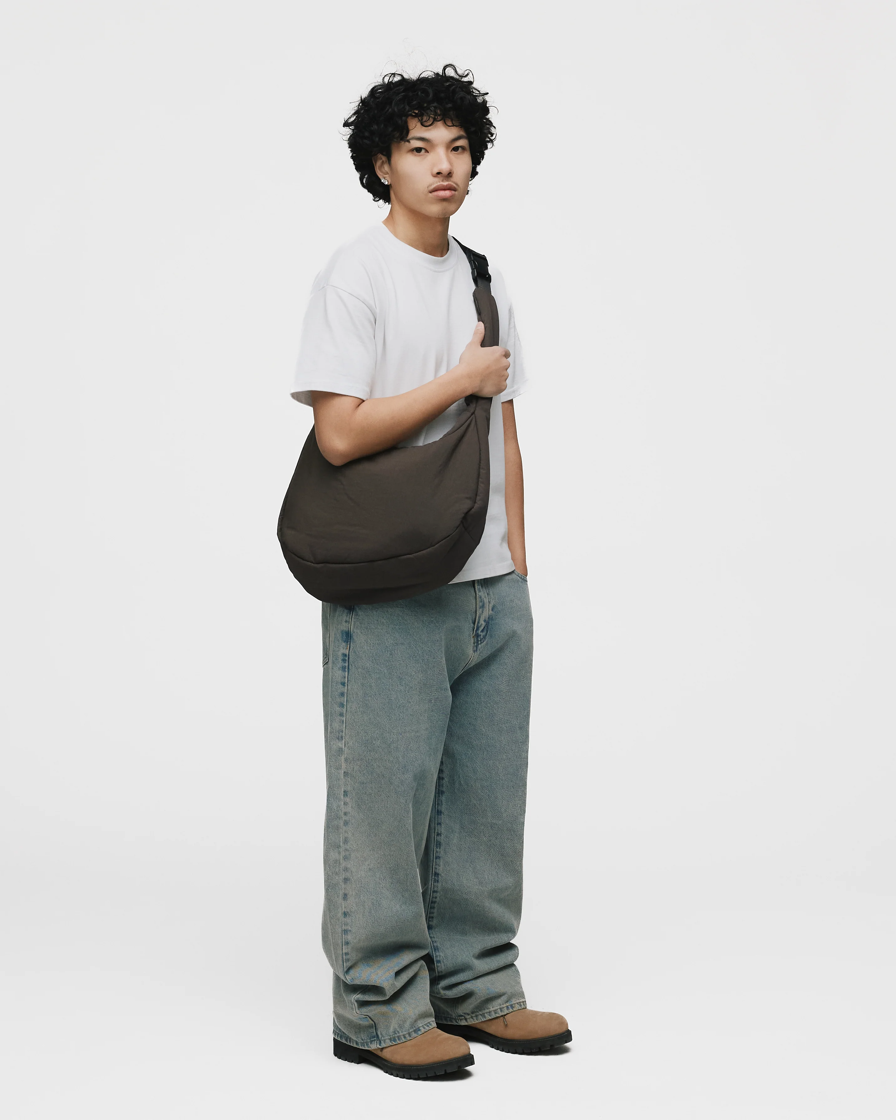 Nylon Messenger Bag - Brown - Image 5