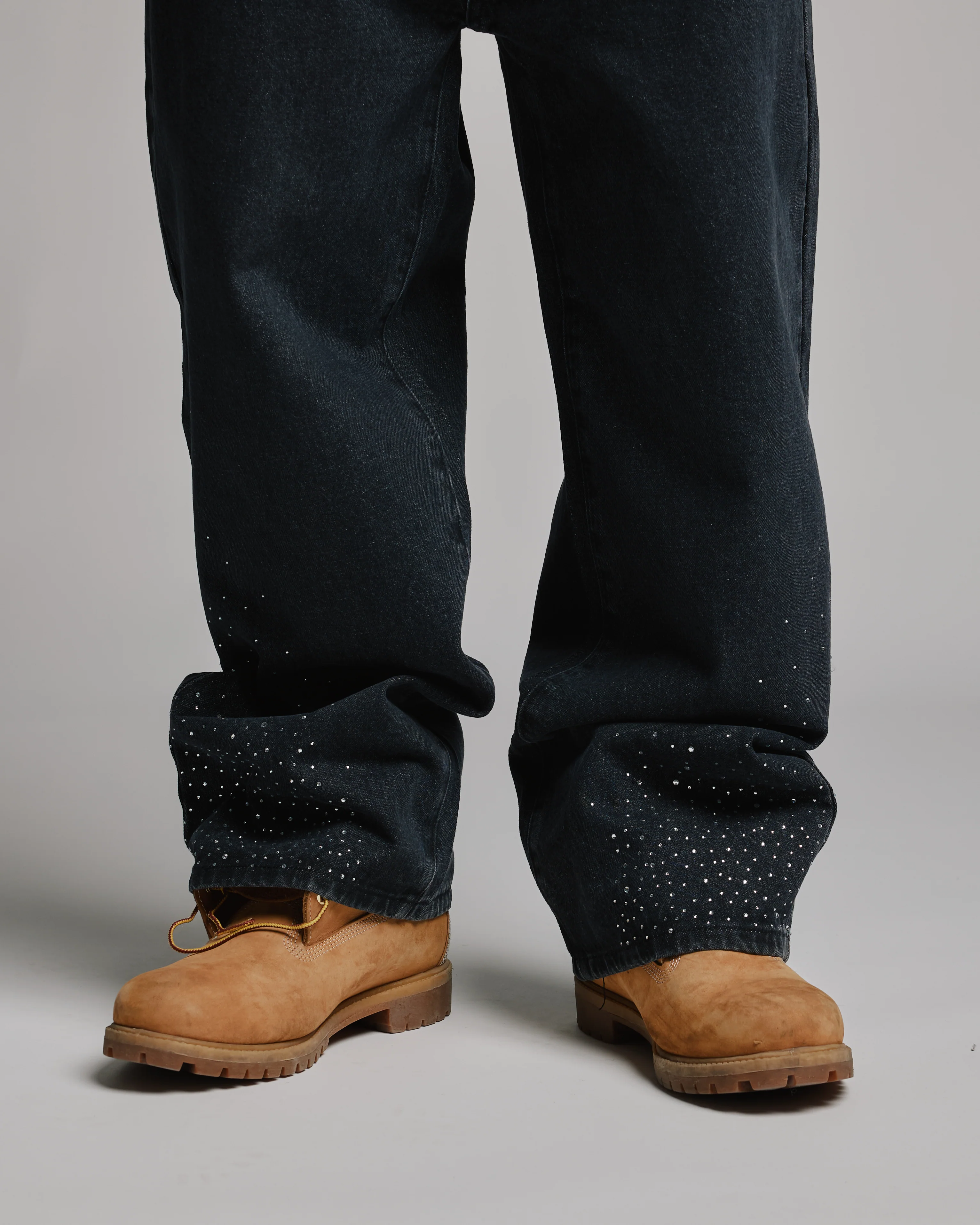 Rhinestone Baggy Denim - Washed Black - Image 6