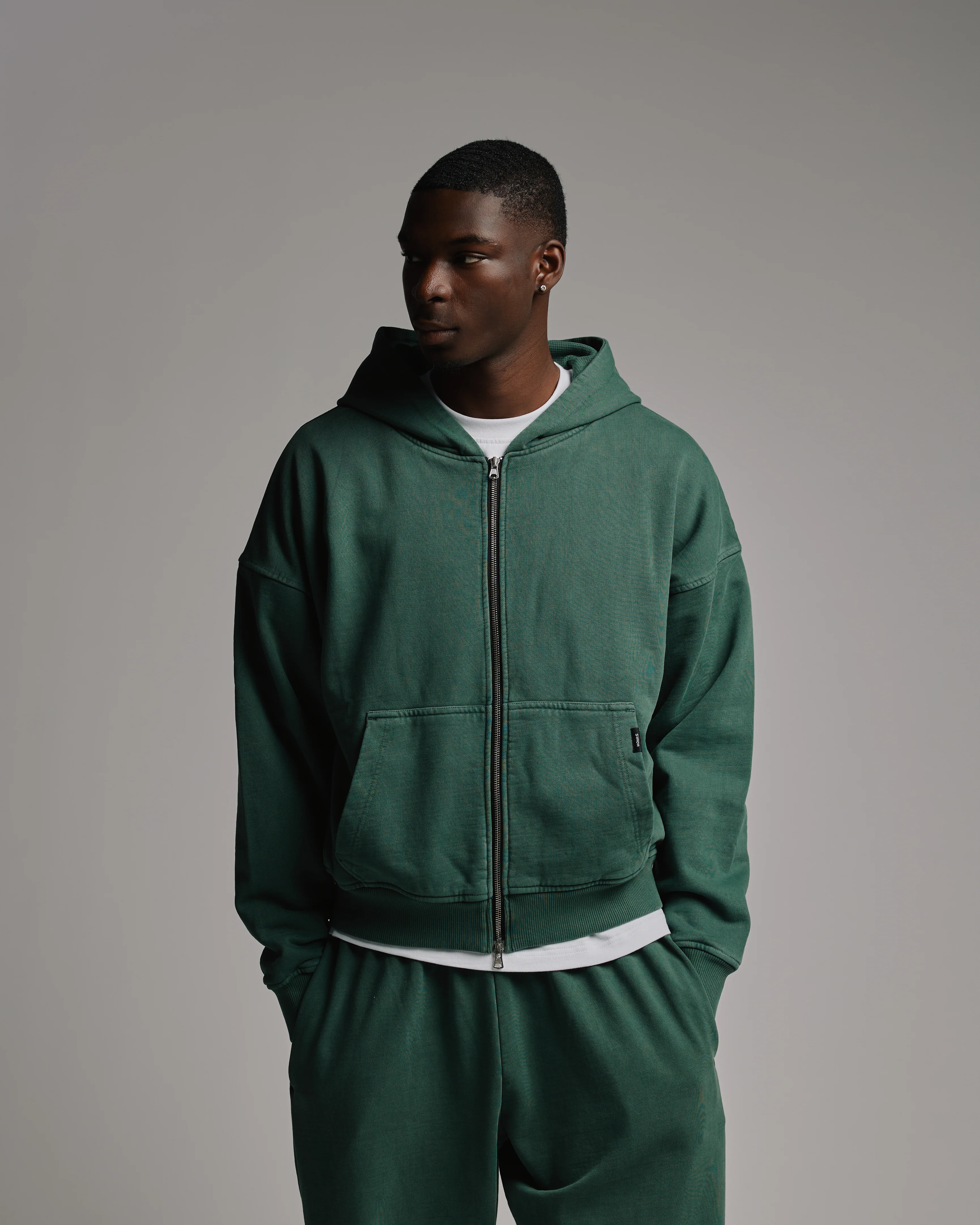 Thermal Lined Zip Hoodie - Vintage Green - Image 6